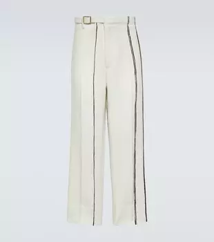 Полосатые льняные прямые брюки Zegna, белый