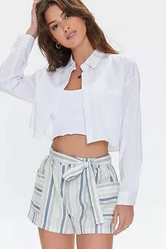 Полосатые льняные шорты с поясом Forever 21, кремовый