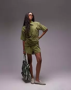 Полосатые махровые шорты Topshop зеленого цвета