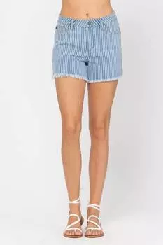 Полосатые обрезанные шорты синего цвета Judy Blue