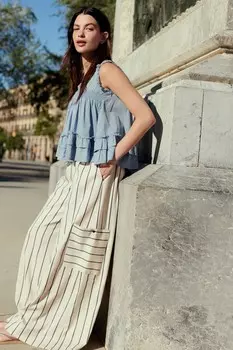 Полосатые очень широкие брюки из 100% хлопка Next, экрю