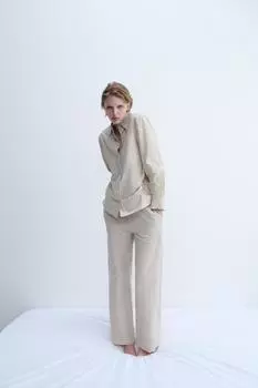 Полосатые пижамные брюки ZARA, экрю