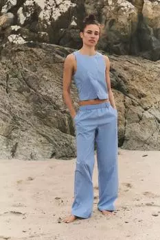 Полосатые пижамные брюки ZARA, синий