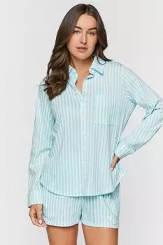 Полосатые пижамные шорты на пуговицах спереди Forever 21, синий