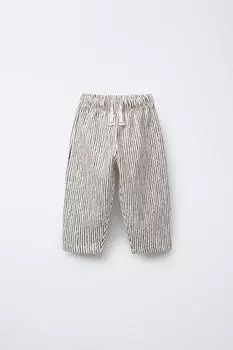 Полосатые плюшевые брюки с прямыми штанинами ZARA, экрю