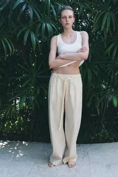Полосатые поплиновые брюки ZARA, устрично-белый