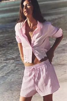 Полосатые поплиновые шорты ZARA, пастельно-розовый