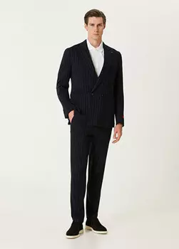 Полосатые шерстяные брюки Isaia, синий