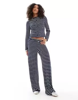 Полосатые широкие брюки темно-синего цвета ASOS DESIGN