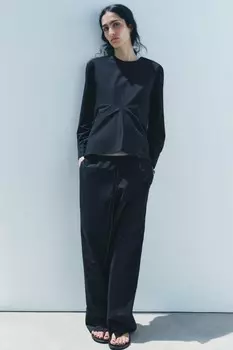 Полосатые широкие брюки ZARA, темно-синий