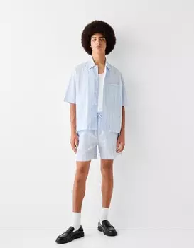 Полосатые шорты-бермуды Bershka, голубой