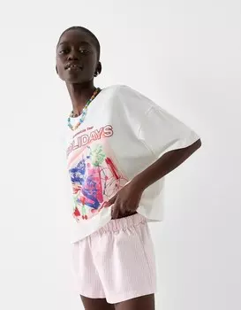 Полосатые шорты Bershka, розовый