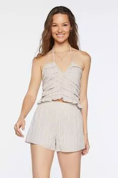 Полосатые шорты без застежки Forever 21, коричневый