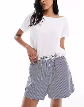 Полосатые шорты-боксеры Polo Ralph Lauren темно-синего цвета с логотипом на поясе