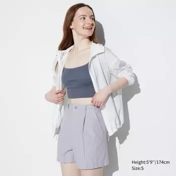 Полосатые шорты из смеси хлопка и льна UNIQLO, серый