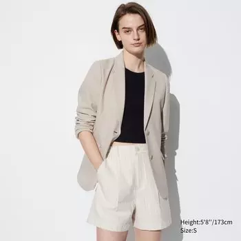 Полосатые шорты из смеси хлопка и льна UNIQLO, светло-бежевый