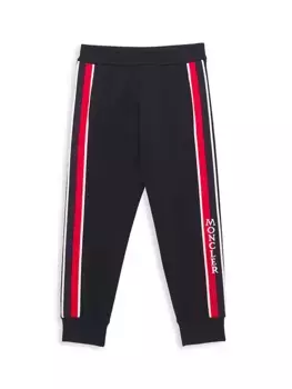 Полосатые спортивные штаны с логотипом Little Boy's & Boy's Moncler, темно-синий