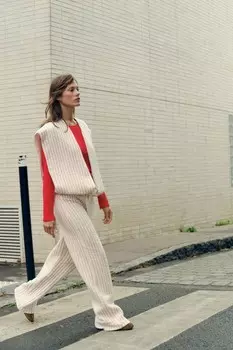 Полосатые стеганые брюки ZARA, цвет stripes