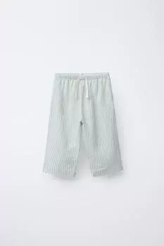 Полосатые текстурированные брюки ZARA, цвет Green/Ecru