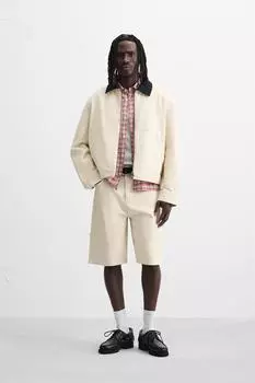 Полосатые текстурированные шорты-бермуды ZARA, устрично-белый