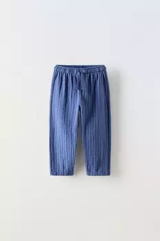 Полосатые текстурные брюки из ткани ZARA, цвет blues