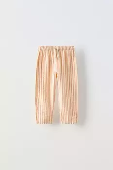 Полосатые текстурные брюки из ткани ZARA, цвет tangerine