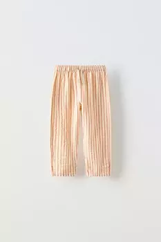 Полосатые текстурные брюки из ткани ZARA, цвет tangerine