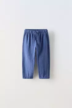 Полосатые текстурные брюки из ткани ZARA, цвет blues