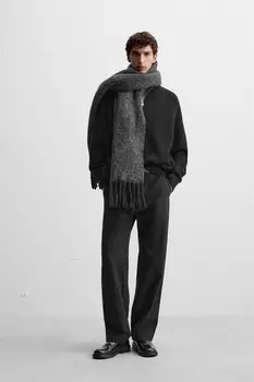 Полосатые текстурные брюки ZARA, черный