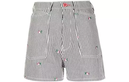 Полосатые вышитые шорты с высокой талией KENZO, синий/белый