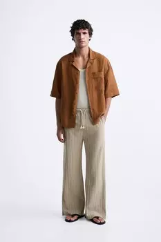 Полосатые жаккардовые брюки ZARA, бежево-коричневый