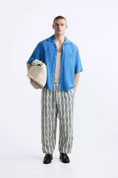 Полосатые жаккардовые брюки ZARA, синий/белый