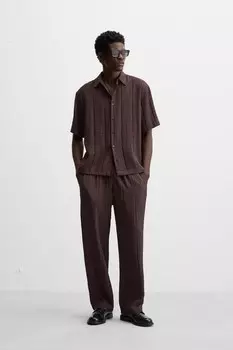 Полосатые жаккардовые брюки ZARA, темно-бордовый