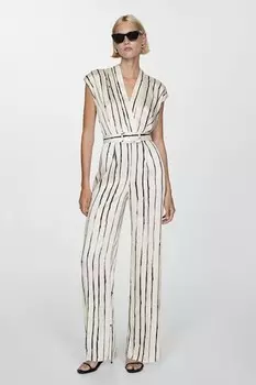 Полосатый атласный комбинезон Roki Spitz Mango, черный, грязно-белый