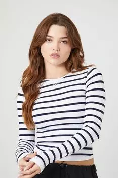 Полосатый бесшовный топ Forever 21, белый