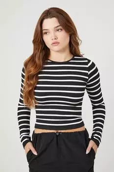 Полосатый бесшовный топ Forever 21, черный