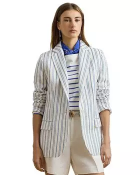 Полосатый блейзер из льняной смеси Ralph Lauren, белый