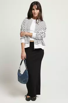 Полосатый бомбер из джерси на молнии River Island, черный