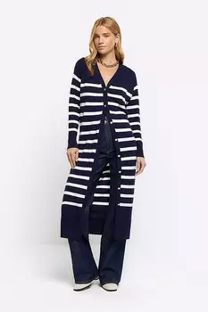 Полосатый длинный кардиган River Island, синий
