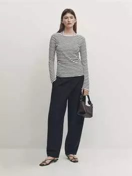Полосатый двойной свитер с длинными рукавами Massimo Dutti, бежевый