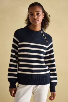 Полосатый джемпер Agnes с пуговицами на шее Joules, синий