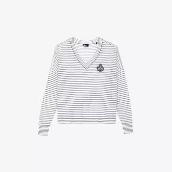 Полосатый джемпер из смеси шерсти и кашемира с вышитым гербом The Kooples, белый