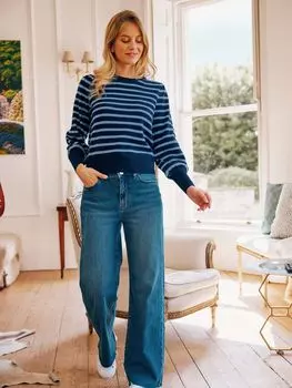 Полосатый джемпер из смесового кашемира с круглым вырезом Aspiga, темно-синий/безмятежный синий