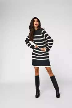 Полосатый джемпер миди с высоким воротом Jdy, серый