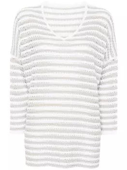 Полосатый джемпер рыхлой вязки Le Tricot Perugia, белый