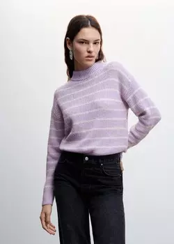 Полосатый джемпер с люрексовой нитью MANGO, светлый/пастельный фиолетовый