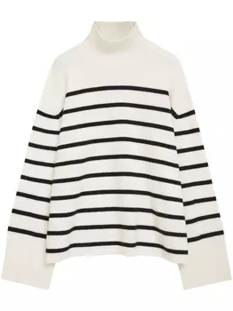 Полосатый джемпер с воротником-воронкой ANINE BING, белый