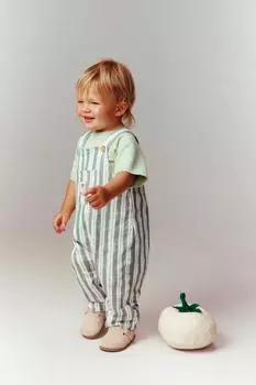 Полосатый флисовый комбинезон ZARA, цвет Green/Ecru