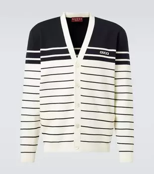 Полосатый хлопковый кардиган Gucci, Whiye/Navy/Mc