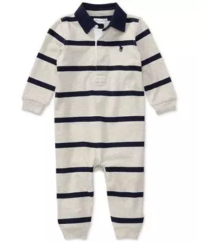 Полосатый хлопковый комбинезон для регби для маленьких мальчиков Polo Ralph Lauren, серый